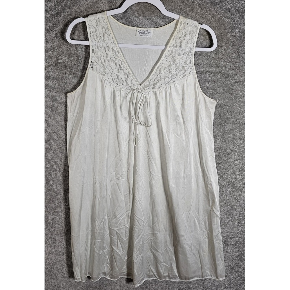 Vintage Vanity Fair Nightgown Slip Dress Womens Size M White Floral Lace Nylon